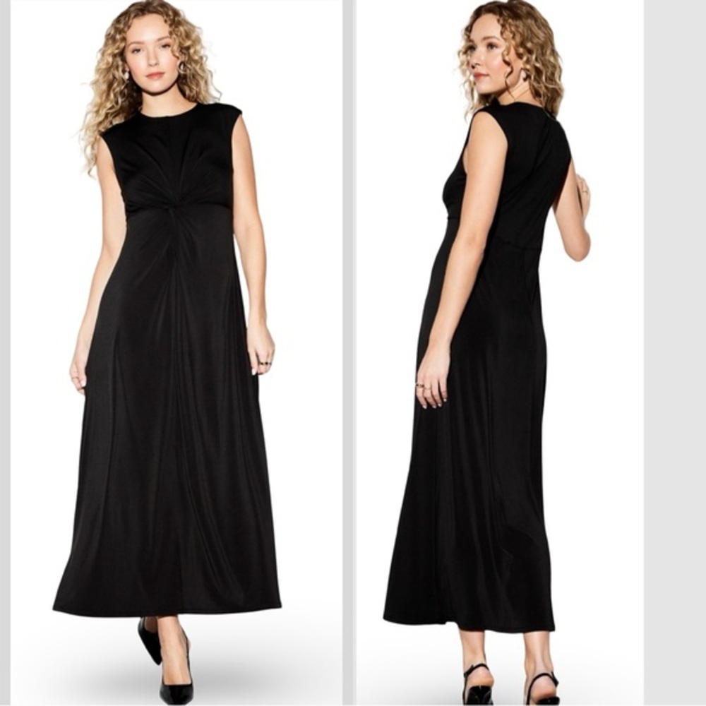 NWTS💓OCCASION M💓ELITE LINE LUSTROUS BLACK TWIST FRONT FIT & FLARE MIDI MAXI - Picture 2 of 16